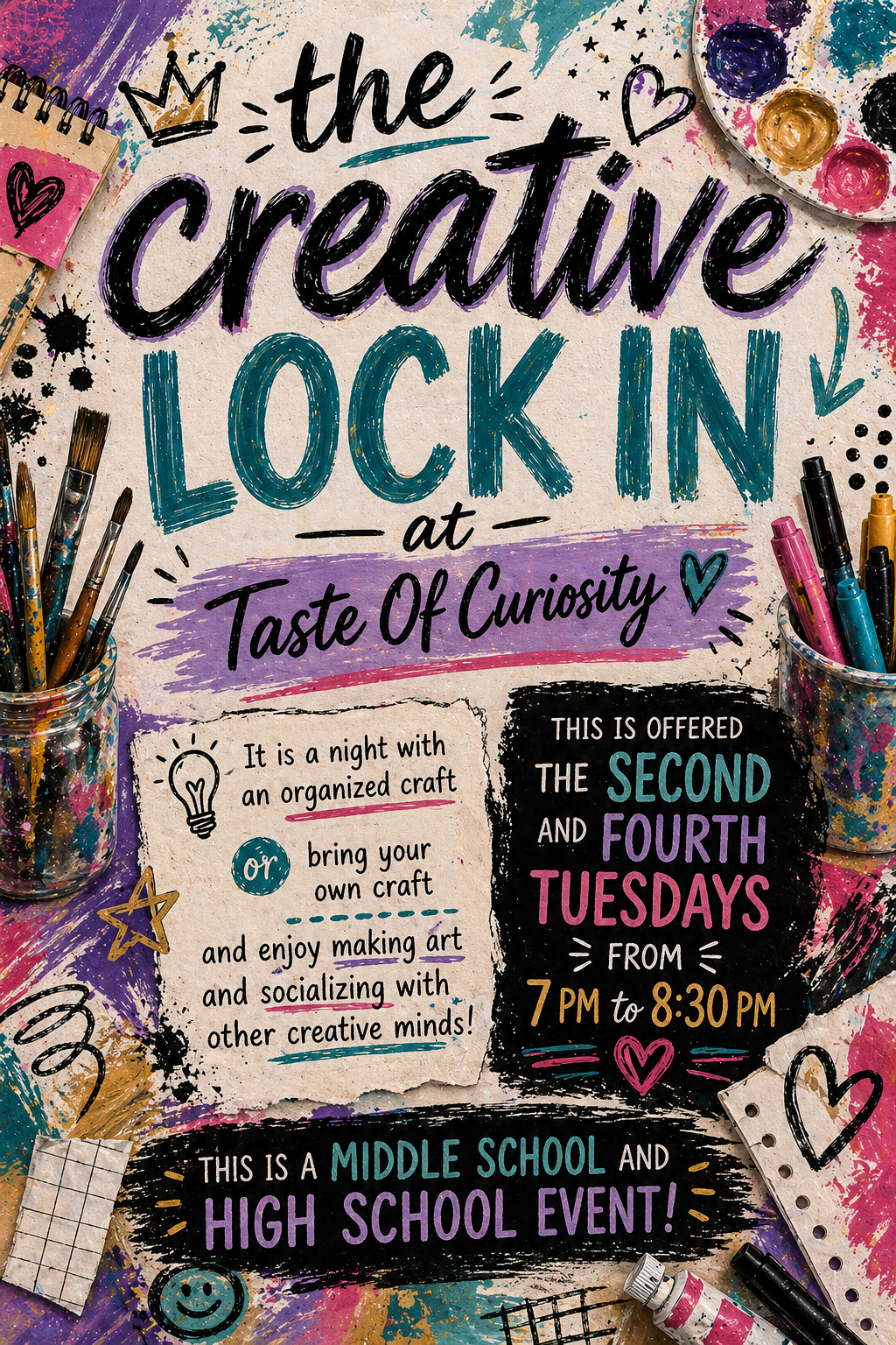 Middle Schoolers & High Schoolers - Crafting Class - Creative Lock In Tuesday Nights