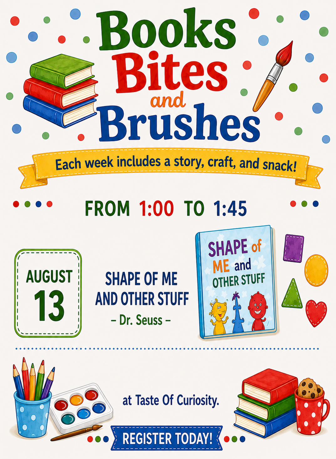 Thursdays 1:00PM- Books, Bites & Brushes with Ms. Sareena