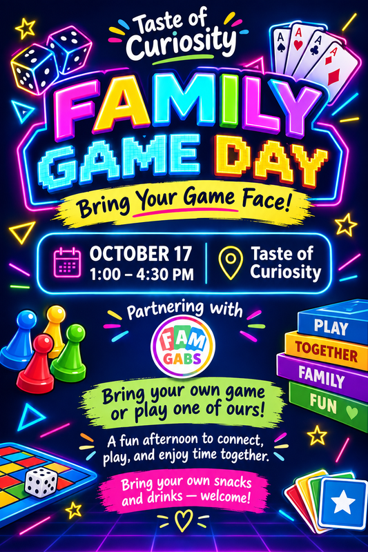 10/17 - 1:00 - 4:30PM. Free - Family Game Day